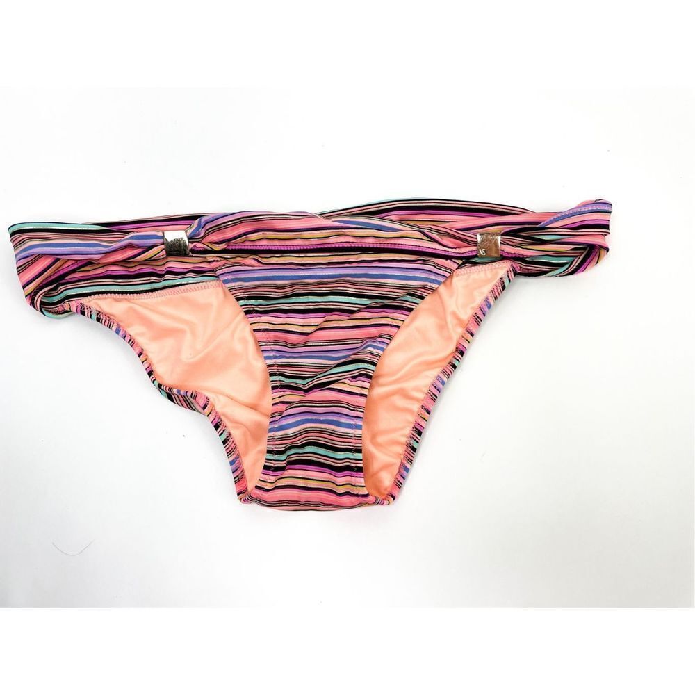 VS Victorias Secret Cheeky Bikini Bottom Coral/Multi Stripes‎ Size M